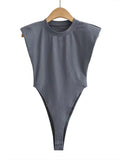 Sexy Tops Women Summer One-Pieces Bodycon Bodysuit Padded Shoulder Bodysuit Black Sleeveless Body Suits for Women White