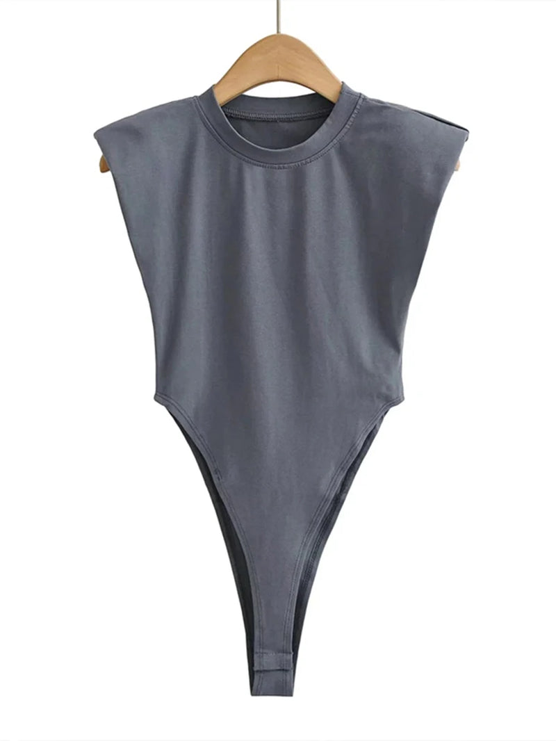 Sexy Tops Women Summer One-Pieces Bodycon Bodysuit Padded Shoulder Bodysuit Black Sleeveless Body Suits for Women White