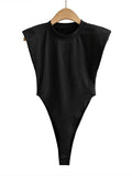 Sexy Tops Women Summer One-Pieces Bodycon Bodysuit Padded Shoulder Bodysuit Black Sleeveless Body Suits for Women White