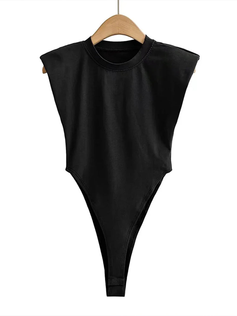 Sexy Tops Women Summer One-Pieces Bodycon Bodysuit Padded Shoulder Bodysuit Black Sleeveless Body Suits for Women White