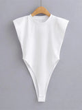 Sexy Tops Women Summer One-Pieces Bodycon Bodysuit Padded Shoulder Bodysuit Black Sleeveless Body Suits for Women White