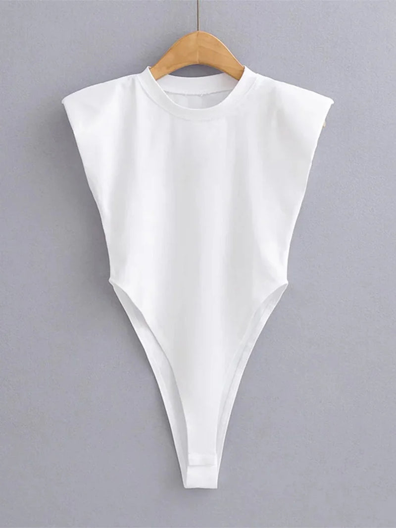 Sexy Tops Women Summer One-Pieces Bodycon Bodysuit Padded Shoulder Bodysuit Black Sleeveless Body Suits for Women White