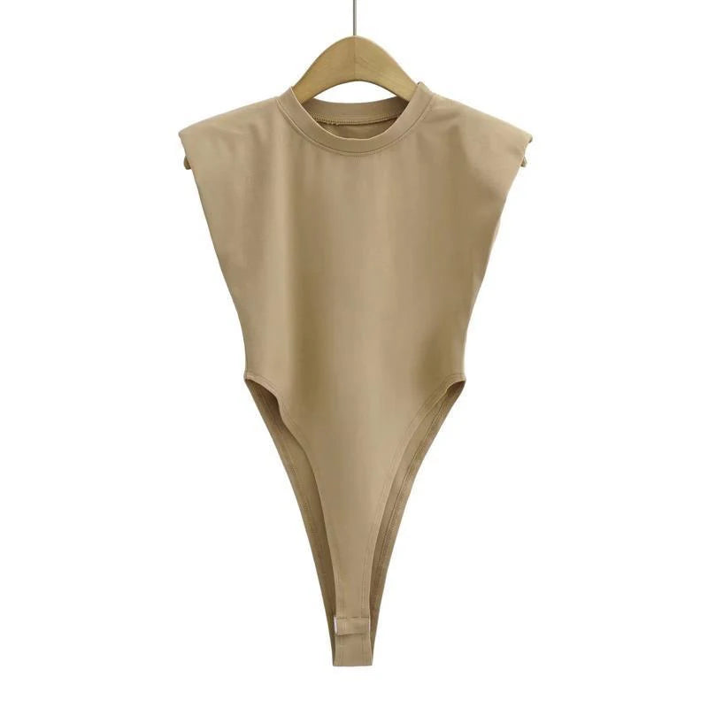 Sexy Tops Women Summer One-Pieces Bodycon Bodysuit Padded Shoulder Bodysuit Black Sleeveless Body Suits for Women White